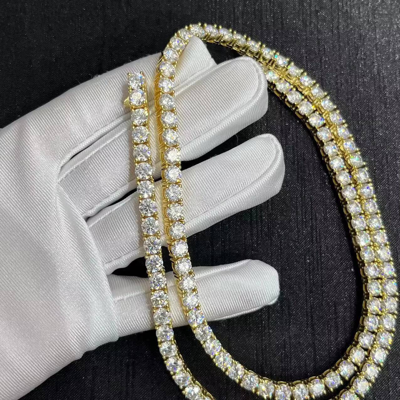 Luxury Real Diamond Tennis Chain Jewelry 5MM 22 Inches Gold Moissanite Tennis Chain Necklace