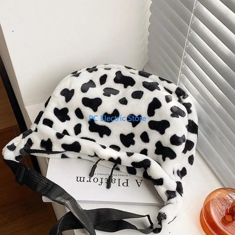68C Stylish Single Shoulder Plush Bag with Lovely Cow s Lightweight Handbag 250717