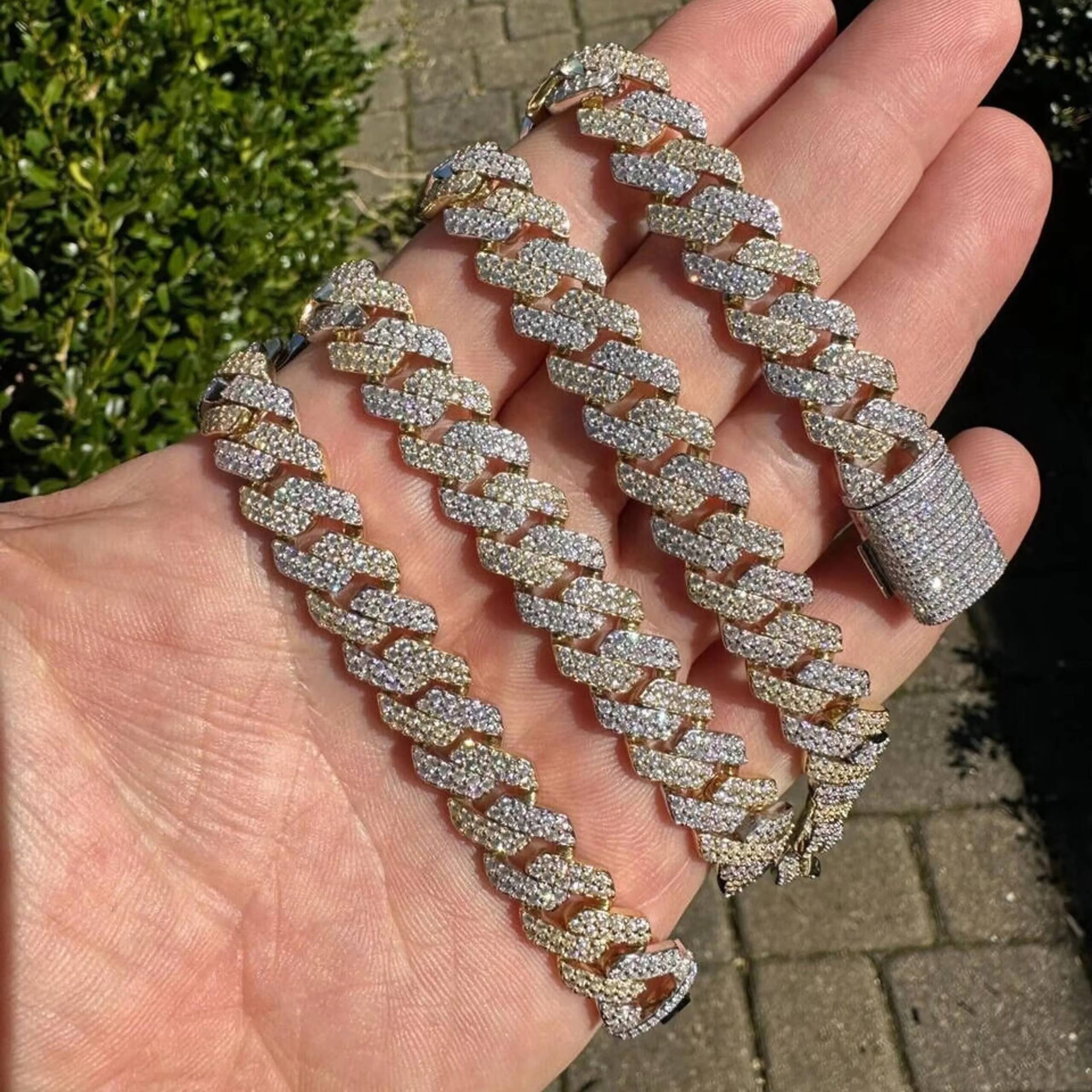 VVS Moissanite Diamond Real Miami Cuban Link Chain Iced Gold 925 Silver Necklace Hip Hop Diamond Cuban Chain for Men