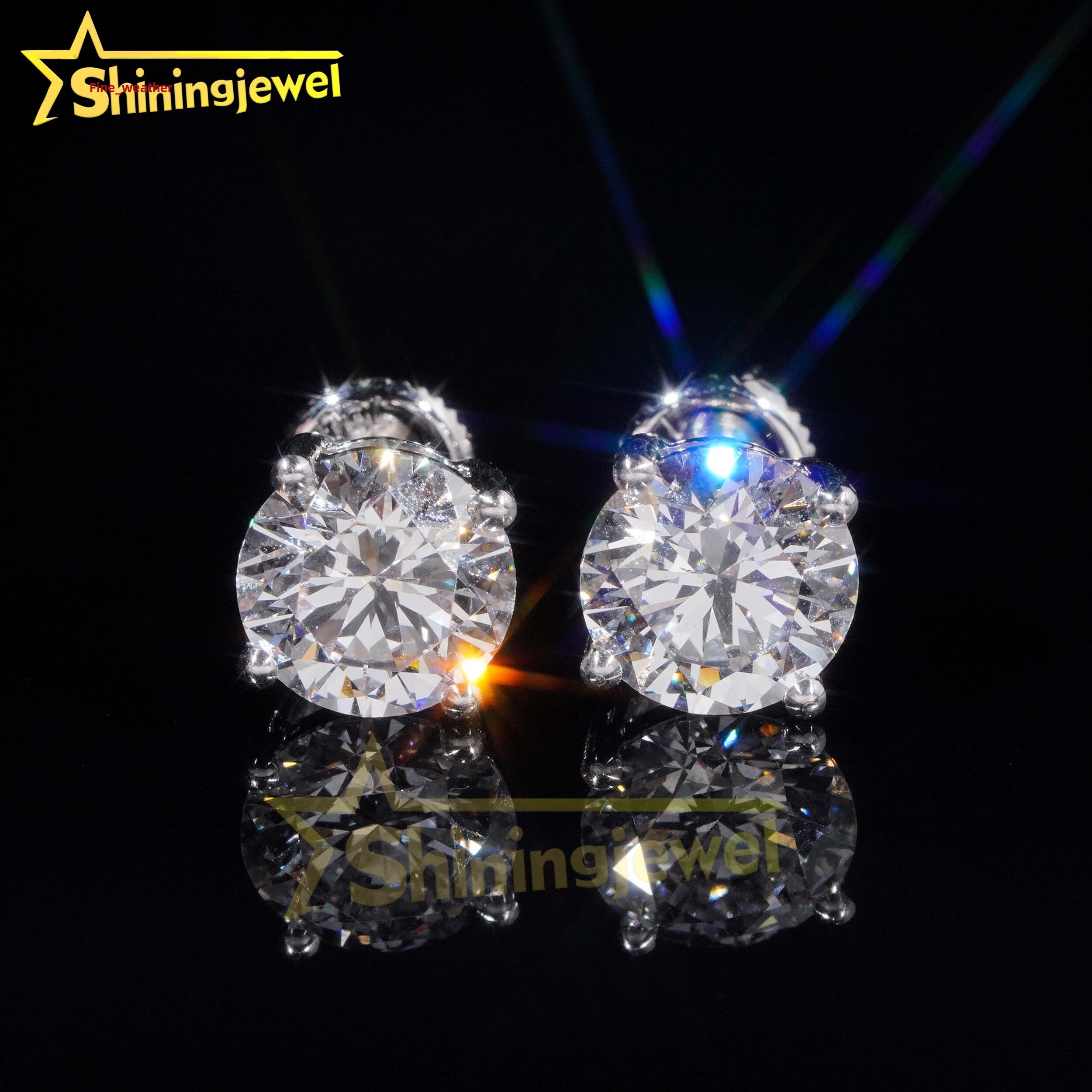 Custom Pieces 10K 14K 18K Solid Gold GRA Moissanite Pass Diamond Tester Classical Prongs Screw Back Stud Earrings Fine Jewelry