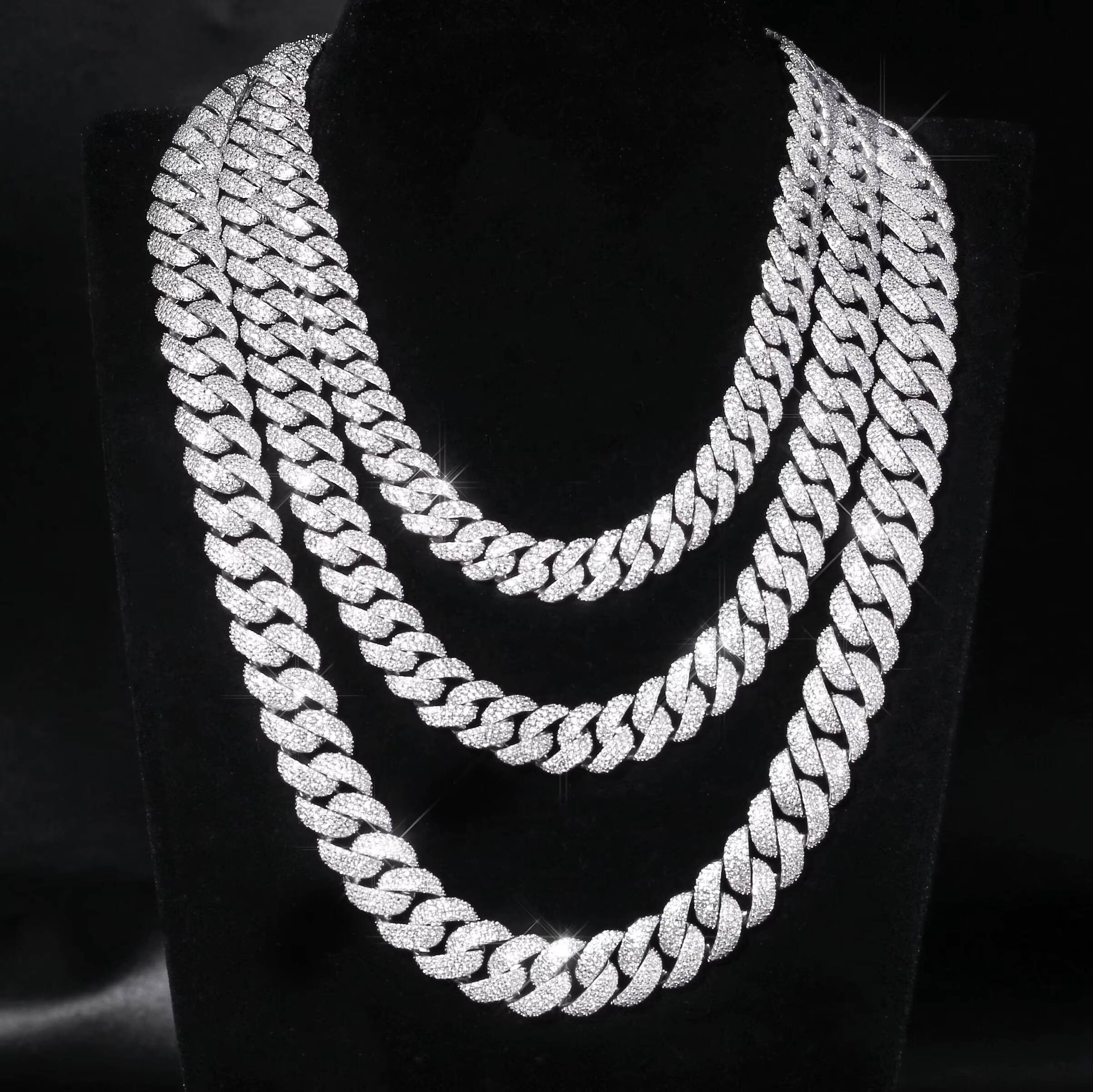 12MM Vvs Iced Out Chain Studded Miami Cuban Link Chain 925 Sterling Silver Moissanite Cuban Chain