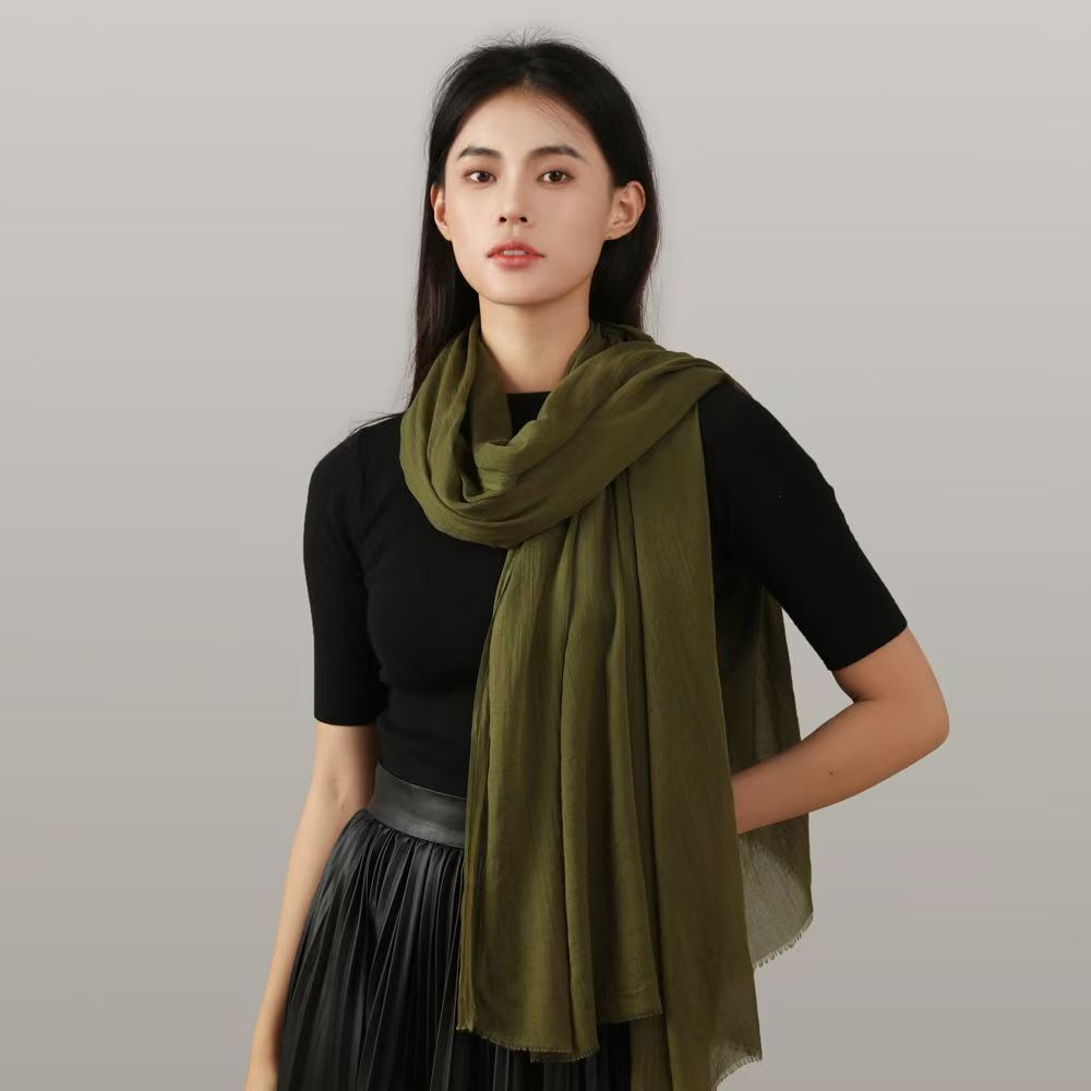 K1415 Solid color silk scarf long strip women's thin gauze scarf sun protection shawl outer wear new scarf accessories wholesale fashionable and 
