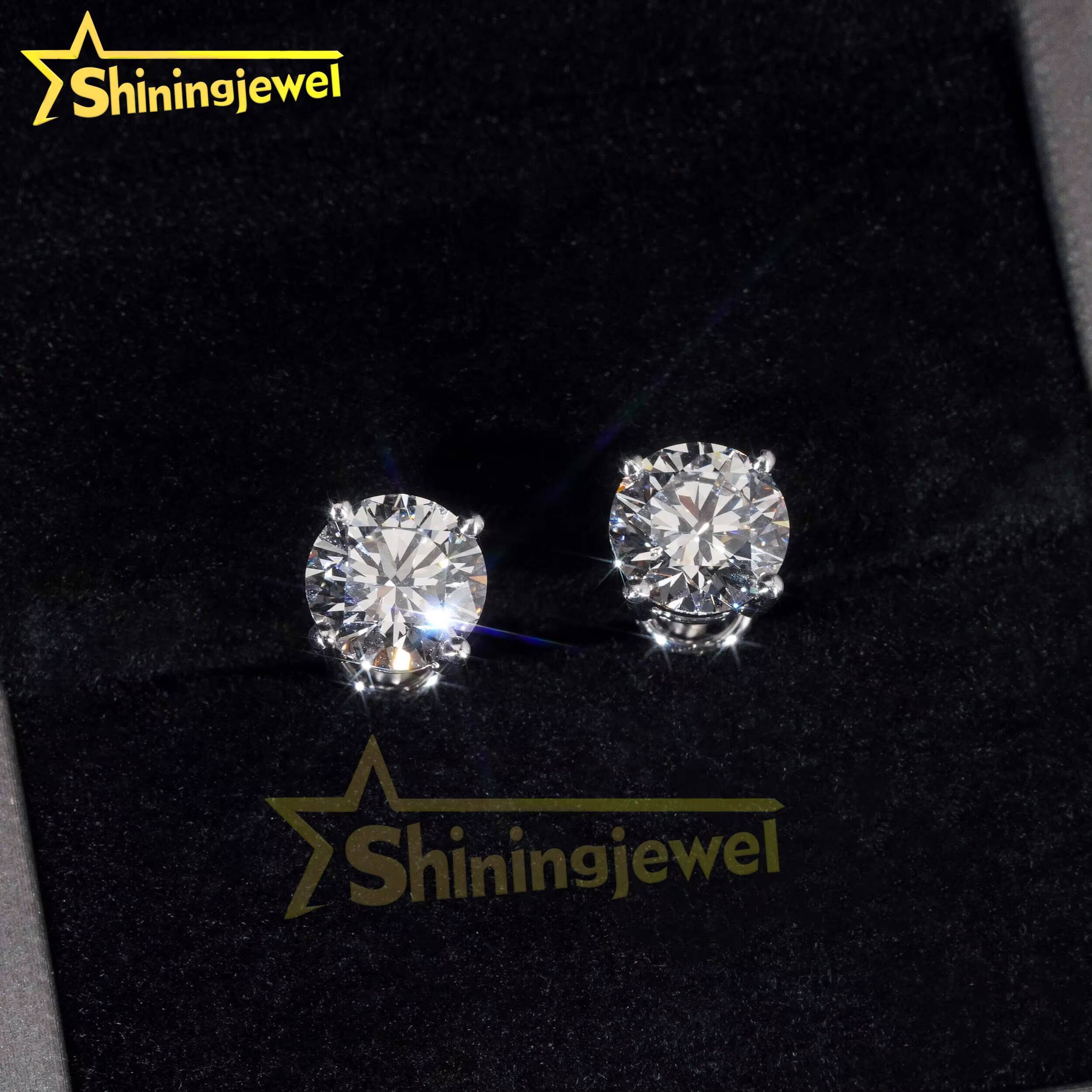 Custom Pieces 10K 14K 18K Solid Gold GRA Moissanite Pass Diamond Tester Classical Prongs Screw Back Stud Earrings Fine Jewelry