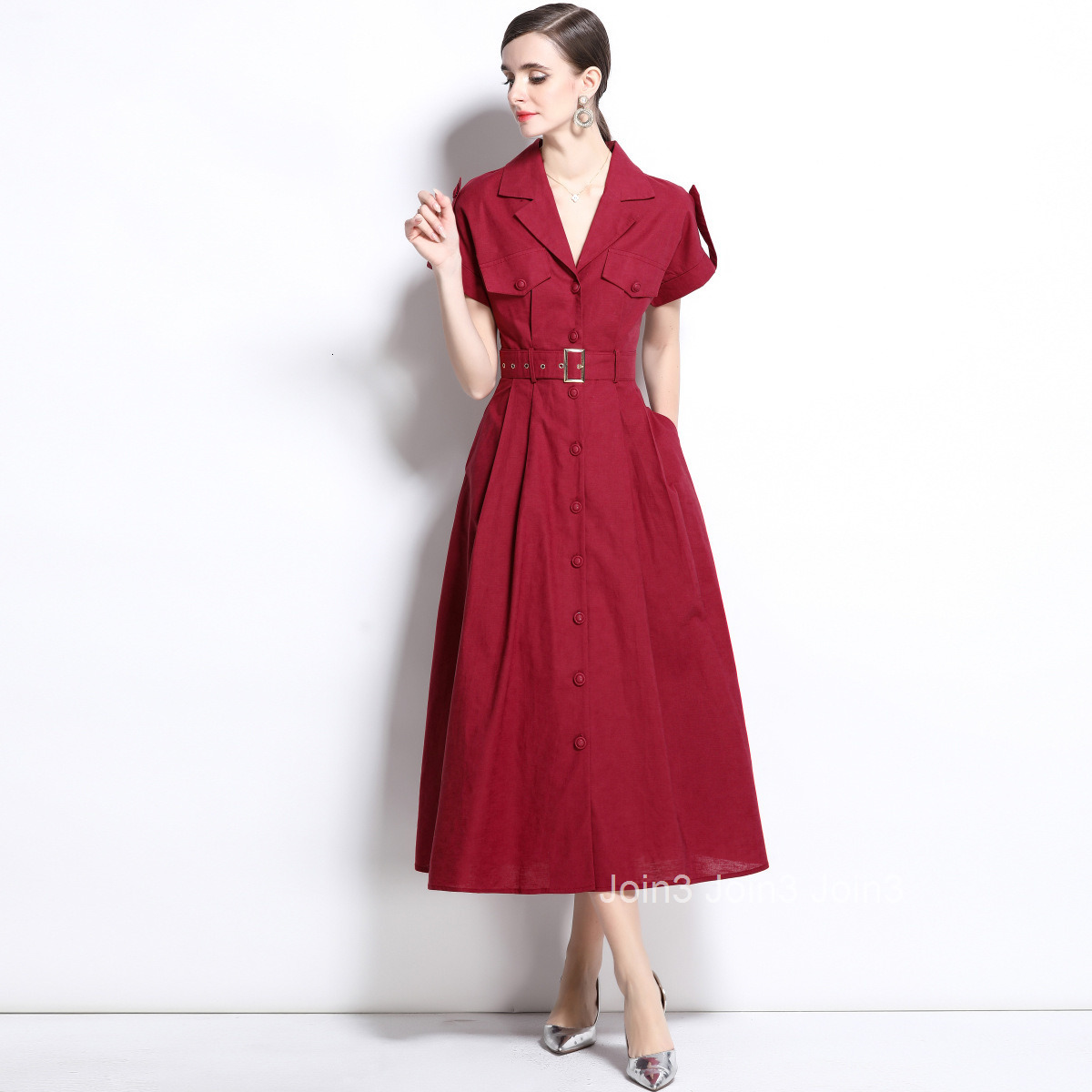 1690 Early Spring Commuting Slimming Dress for Women New Elegant Slim Shirt Dress Cotton Linen Fabric