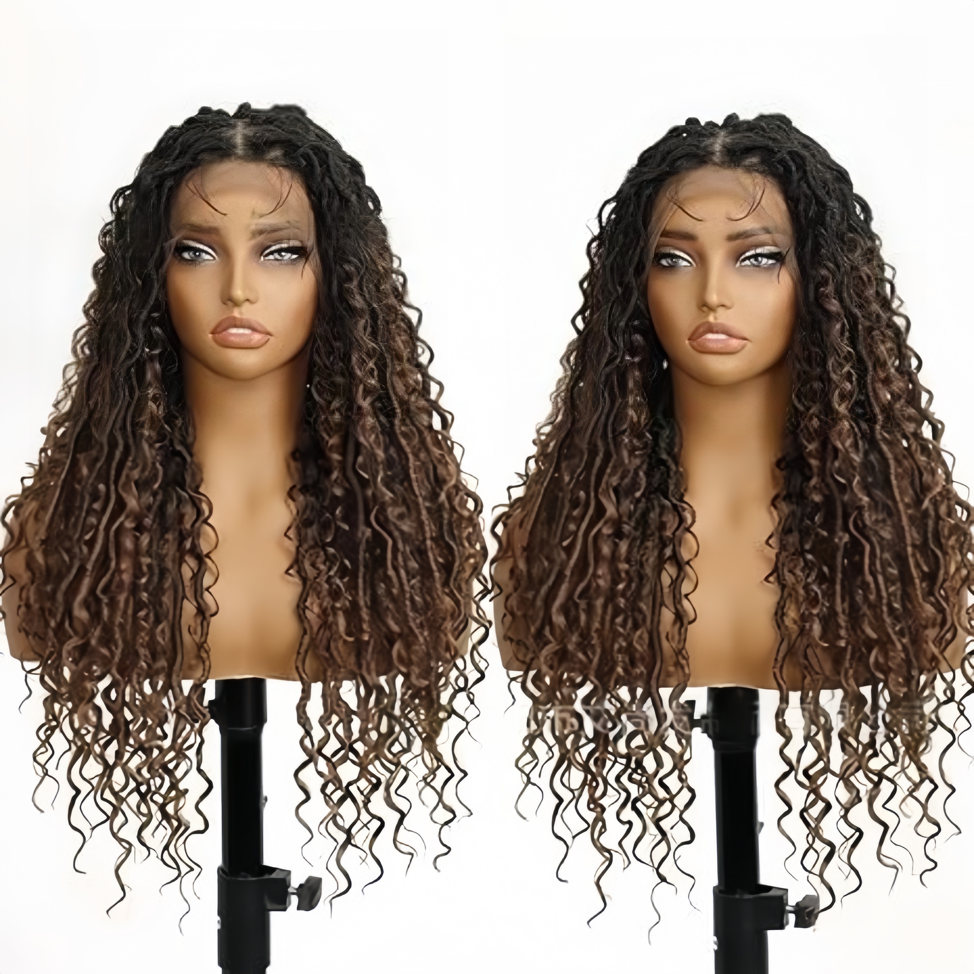 Natural Black Box Braided Wigs Simulation Human Hair Lace Front Wig For Women Black Braid Wigs Long Wig Curly Triangle Knotless Braided Hair Full Lace
