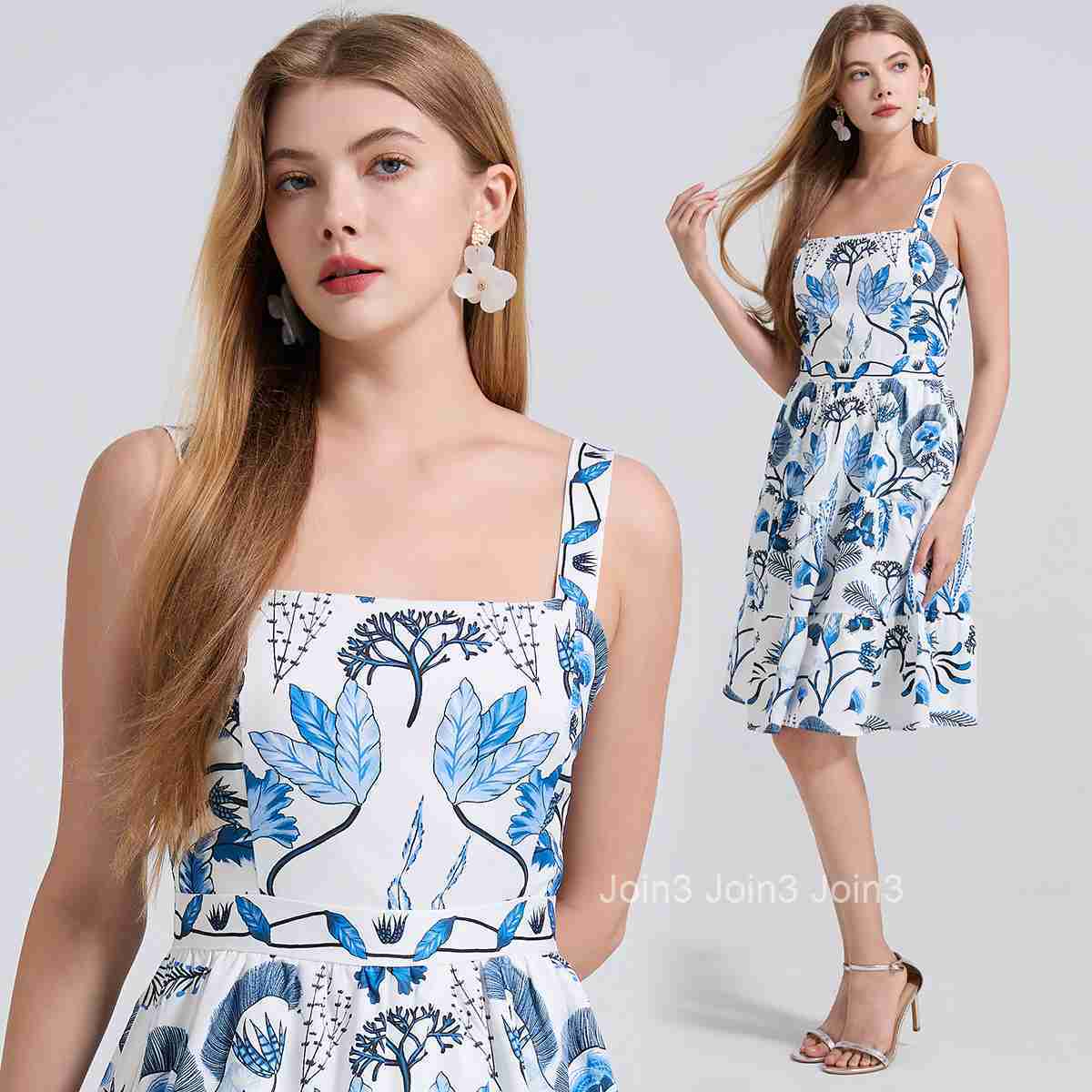 795 Summer New Product Positioning Printed Camisole Dress High Waist Slim Fit Dress