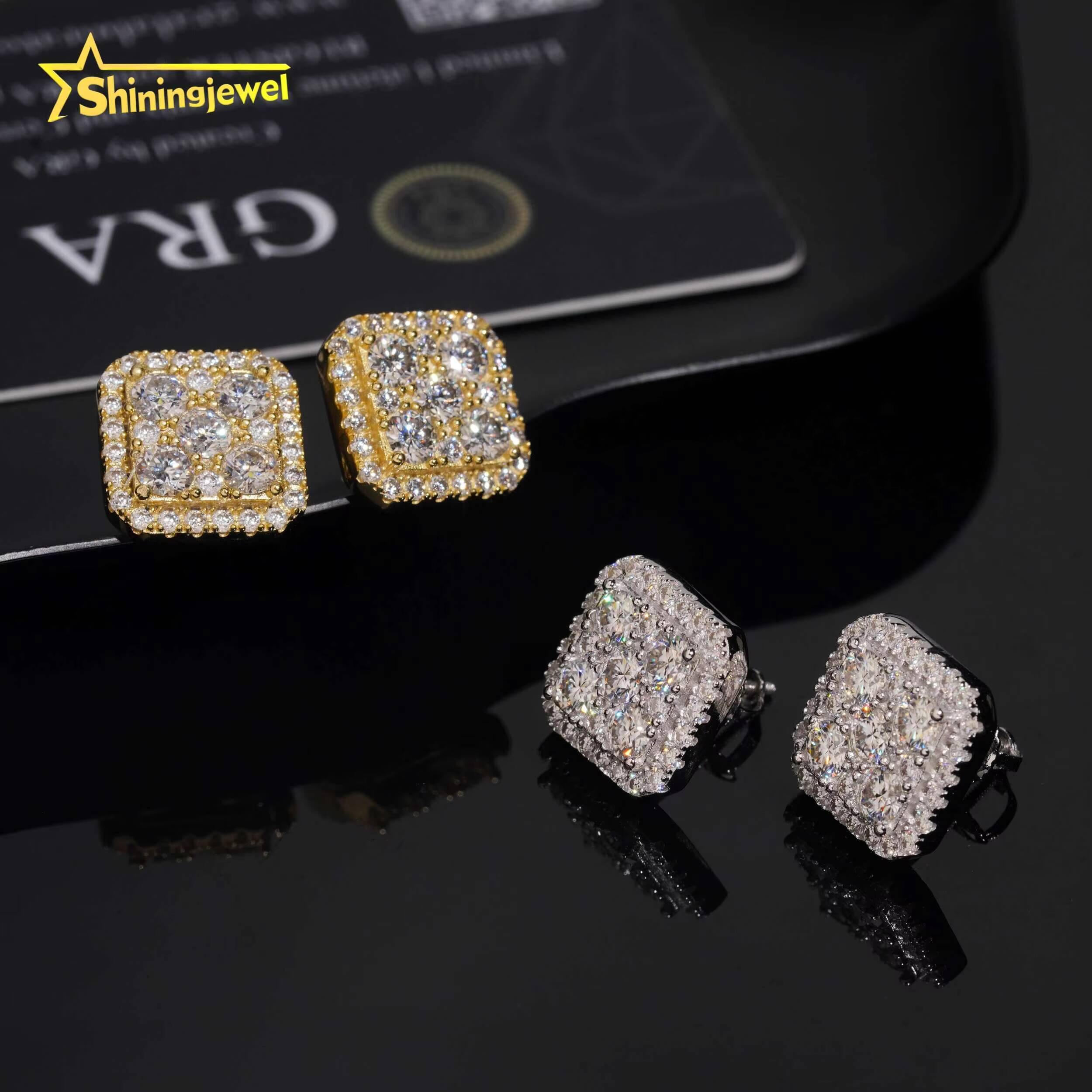 925 Sterling Silver Pave VVS Moissantite Ice Out Cut Square Shaped Women Fashion Jewelry Stud Earrings
