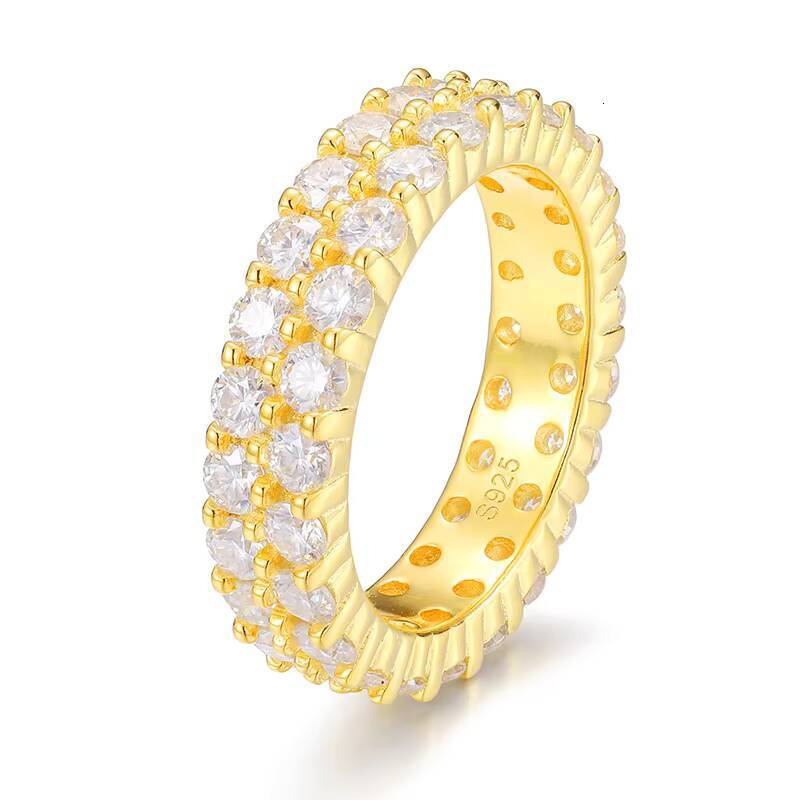 Hip Hop VVS D Color Moissanite Full Eternity Diamond Ring Double Row Wedding S925 Sterling Silver Iced Mens Ring for Parties