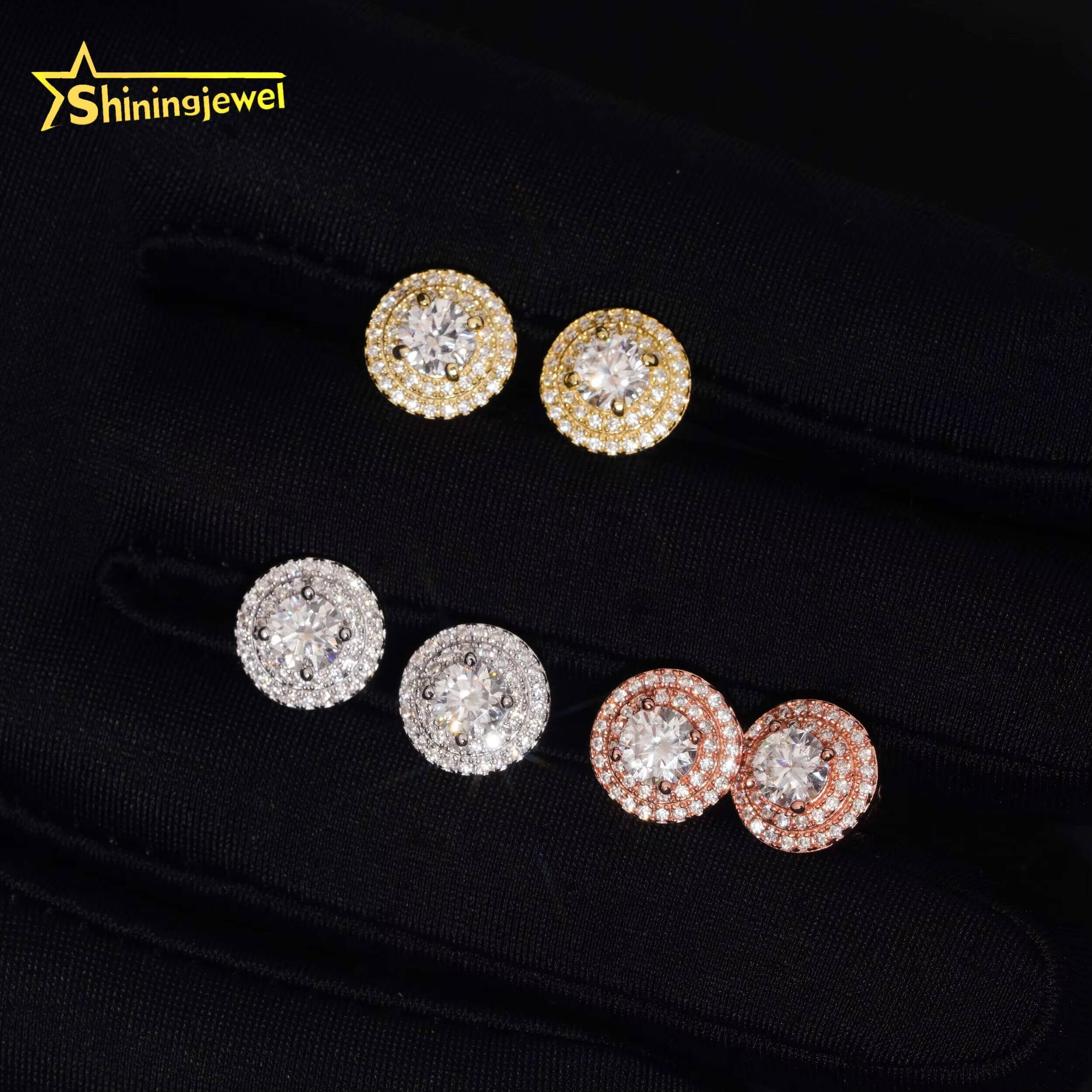 Cheap Price Screw Back Round Moissanite Earrings 925 Sterling Silver Iced Out Moissanite Earrings Men Women Daily Wear