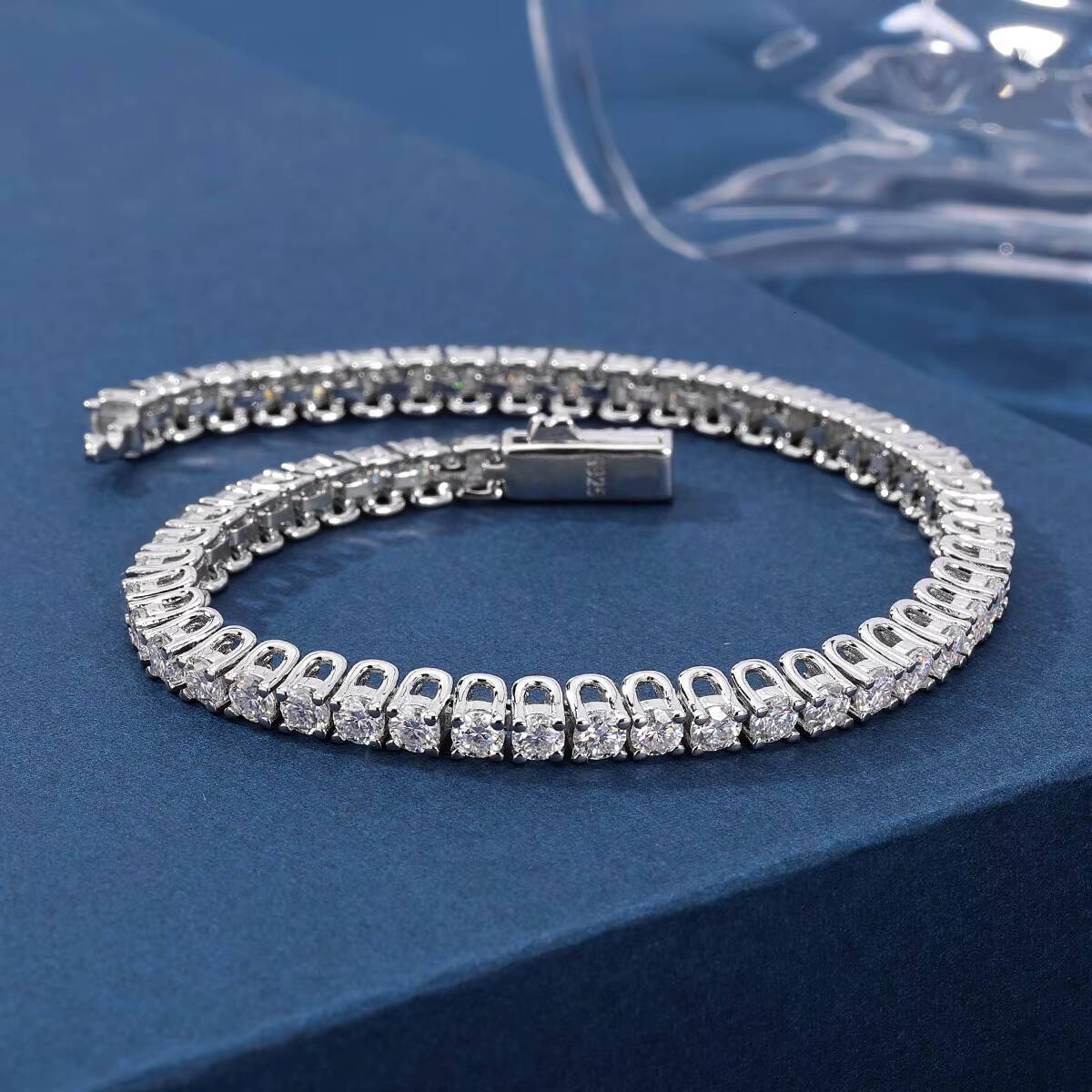 Hip Hop Mens Bracelet 3mm4mm Moissanite Tennis Chain 925 Silver Fashion Moissanite Unisex Bracelet with GRA Certificate