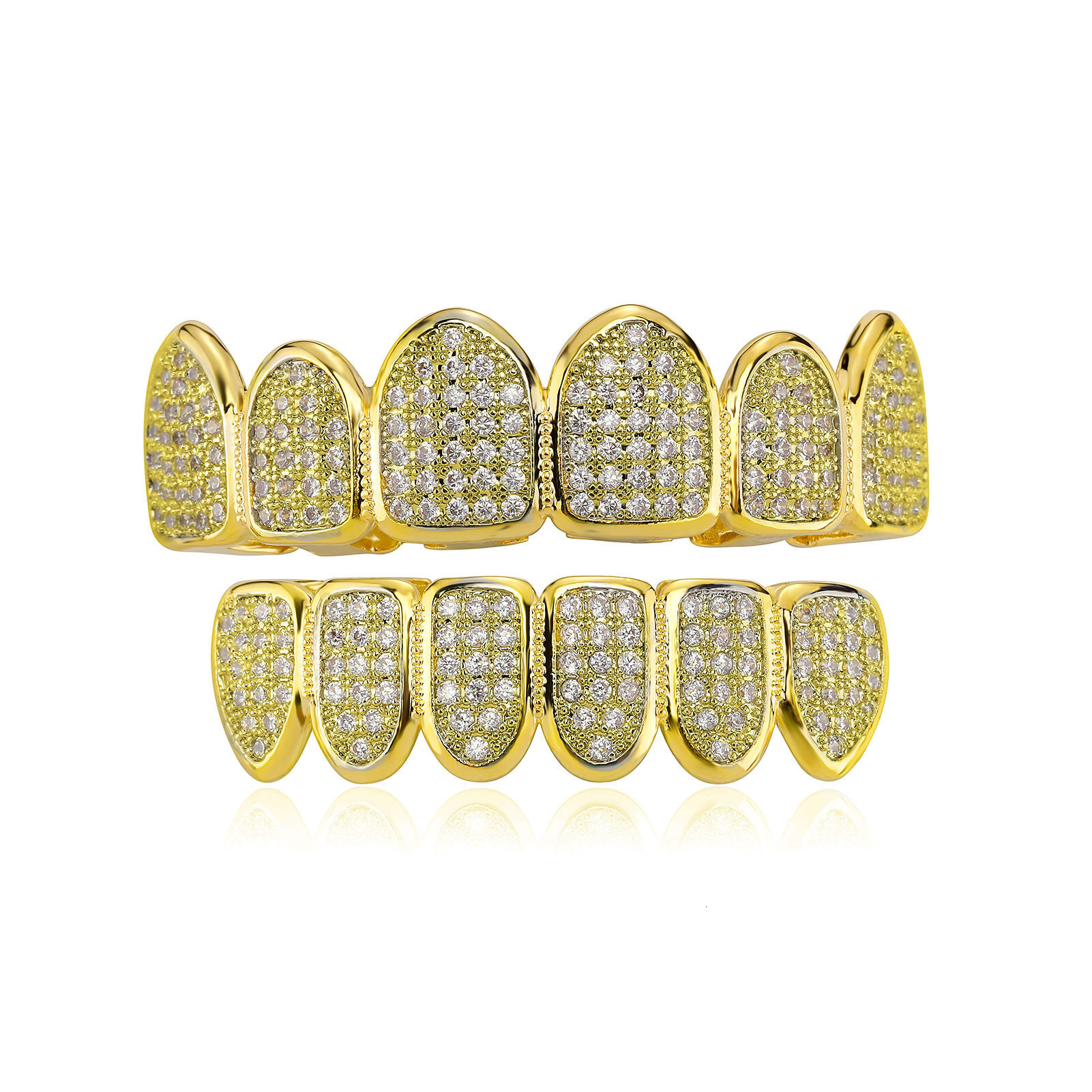 Luxury Iced Out High Quality Gold Teeth Hip Hop Halloween Funny Fake Teeth Grillz Nightclub Rap Personality Accessory