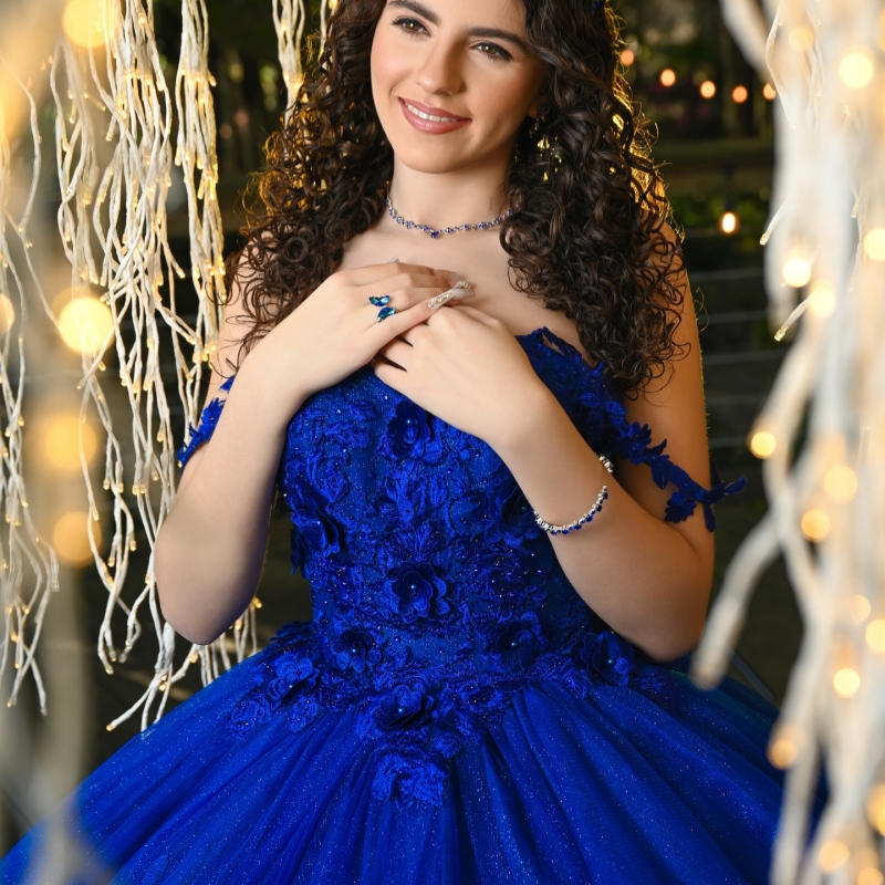 Royal Blue Shiny Quinceanera Dresses Ball Gown Off The Shoulder Applique Flower Beading Tull Party Birthday Sweet 16 Dress Vestidos 15 Anos