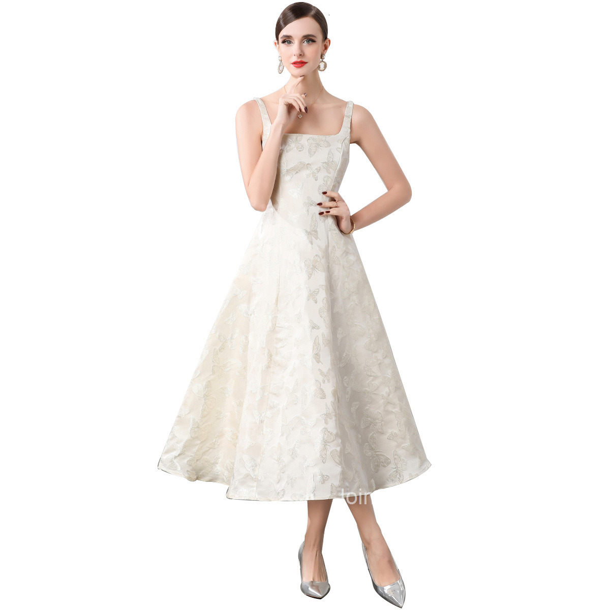 6905 Spring/Summer New Womens Clothing Style Solid Color Jacquard Strap Dress Waist up Dress Big Swing Skirt