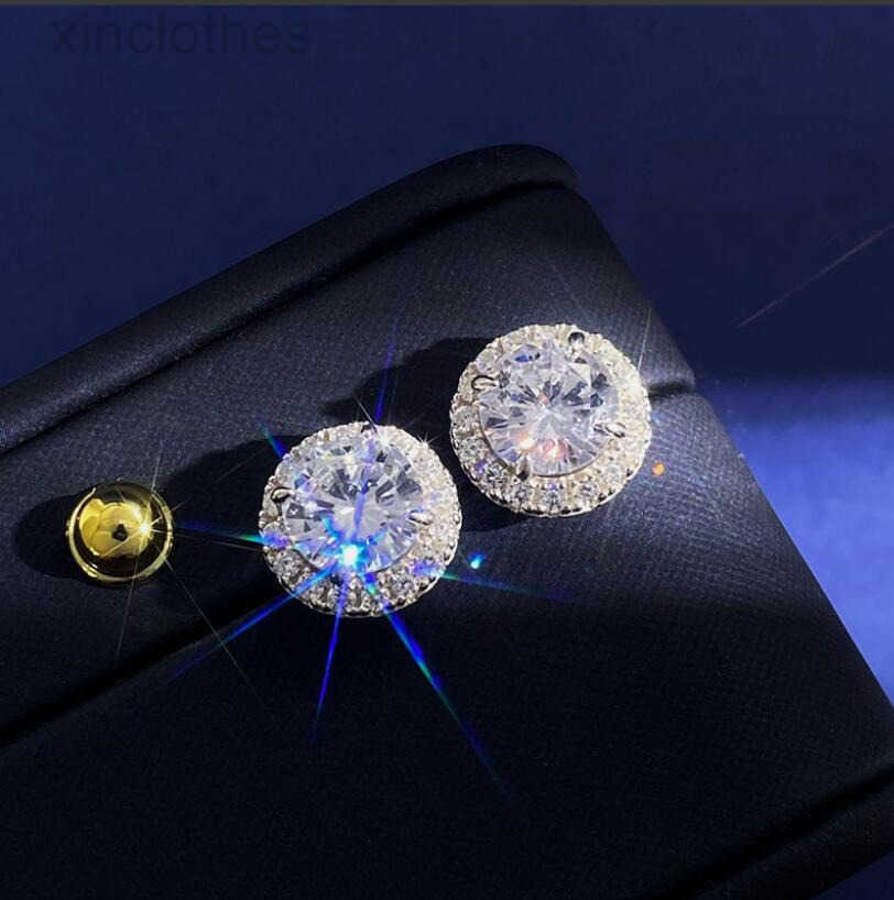 Jewelrys 2024 Drop Ship Stud Earrings Simple Fashion jewelry 925 Sterling Silver Round Cut 5A Cubic Zircon Party CZ Diamond Gemstones Party Women EarringGift
