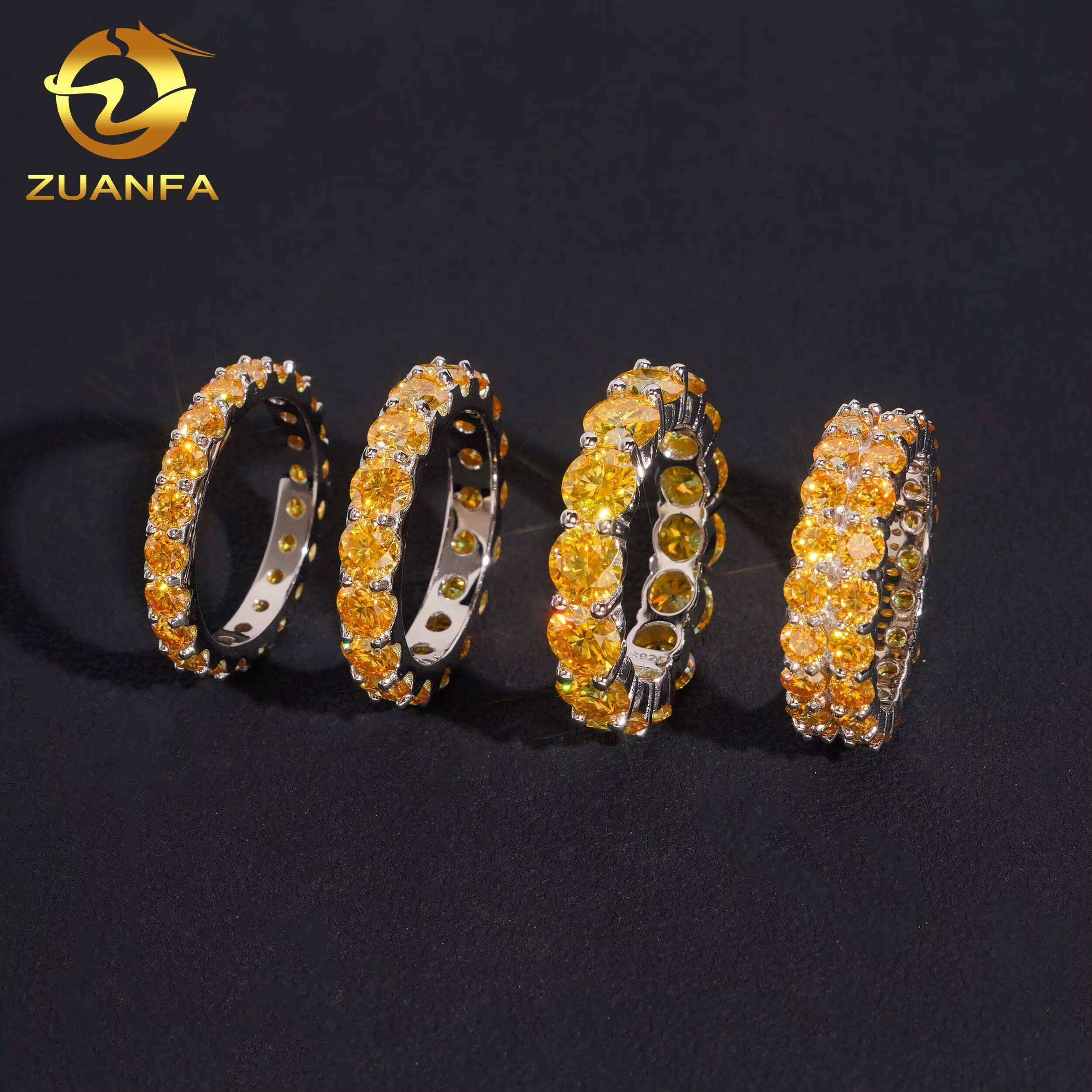 Classic Eternity Ring Round Yellow Diamond Hop Jewelry 925 Sliver Fully Iced Out VVS D Moissanite Band Rings Daily Wear