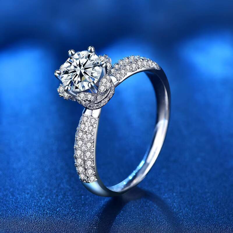 Wedding Engagement Jewelry 925 Sterling Silver Gold Plated Prong Setting Moissanite Ring