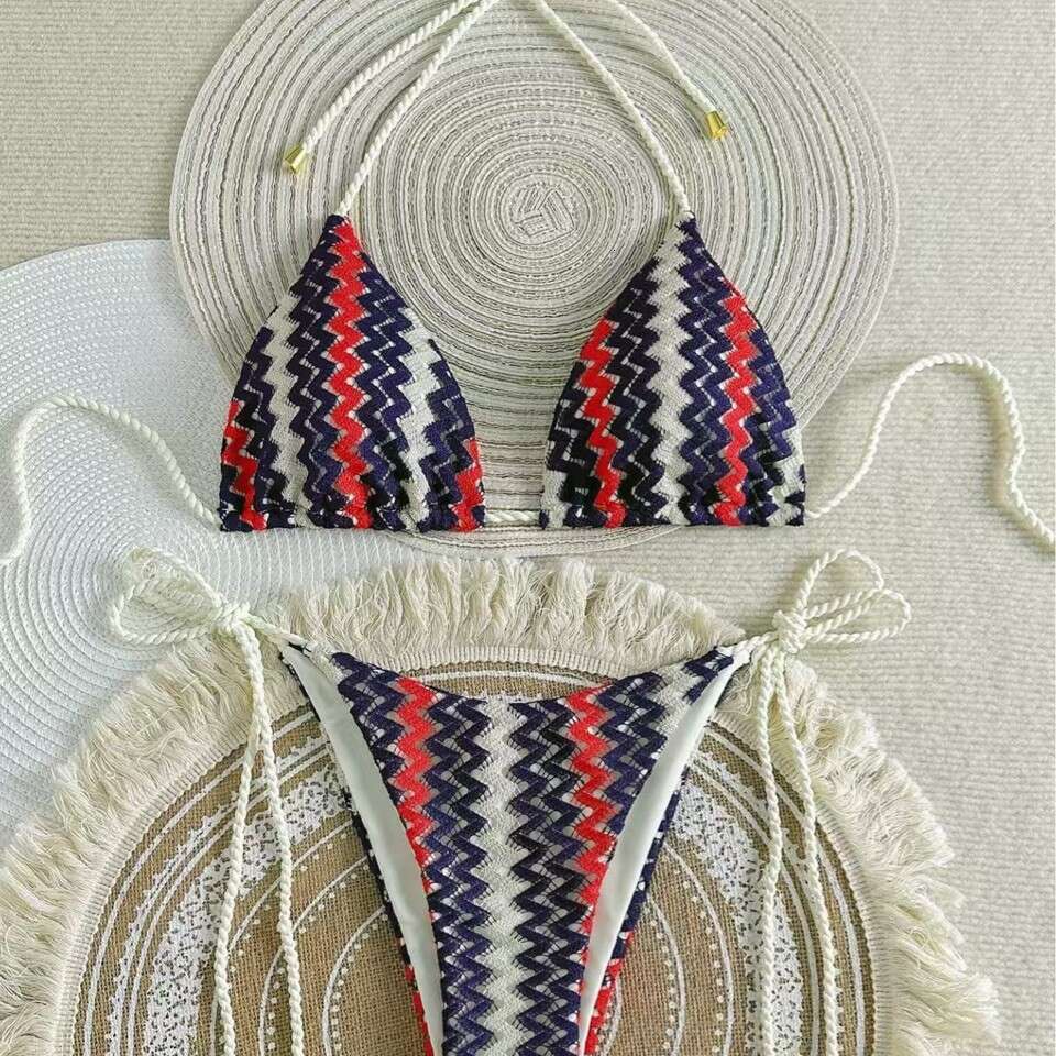 2025 New Knitted Rope Bikini Beach Women Two-Piece Tie Swimsuit