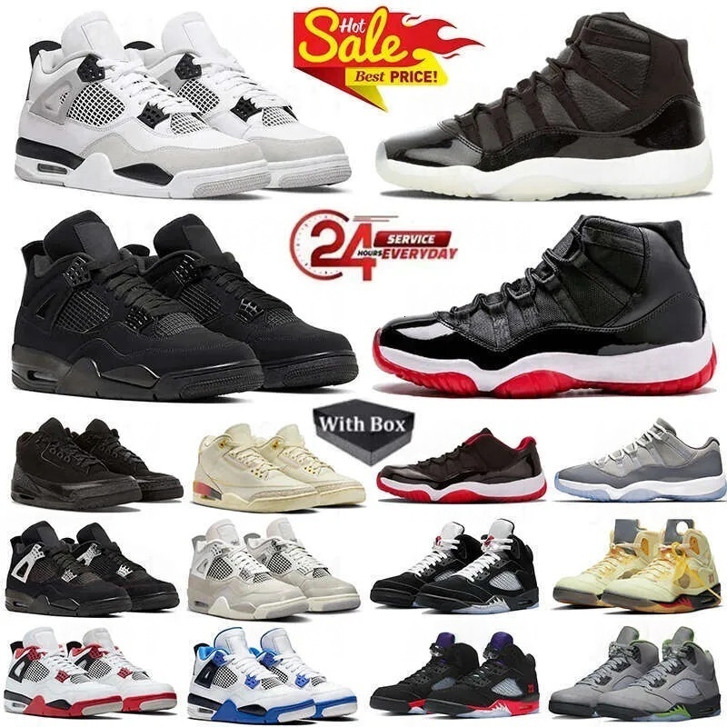 With box 4s 5s 11s 3s Basketball Shoes 4 Designer Shoes Black metallic White Cement Reima gined Nigel Sylvest Blue Flu Game Union Outdoor Men Sports Sneakers size 36-50