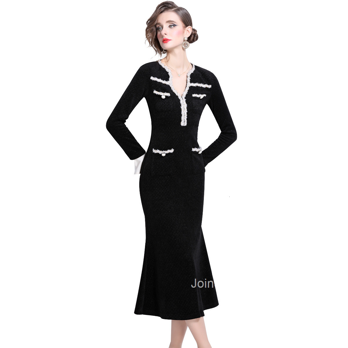 5852 autumn new womens clothing style fashionable long sleeved dress slim fit slimming fish tail long skirt