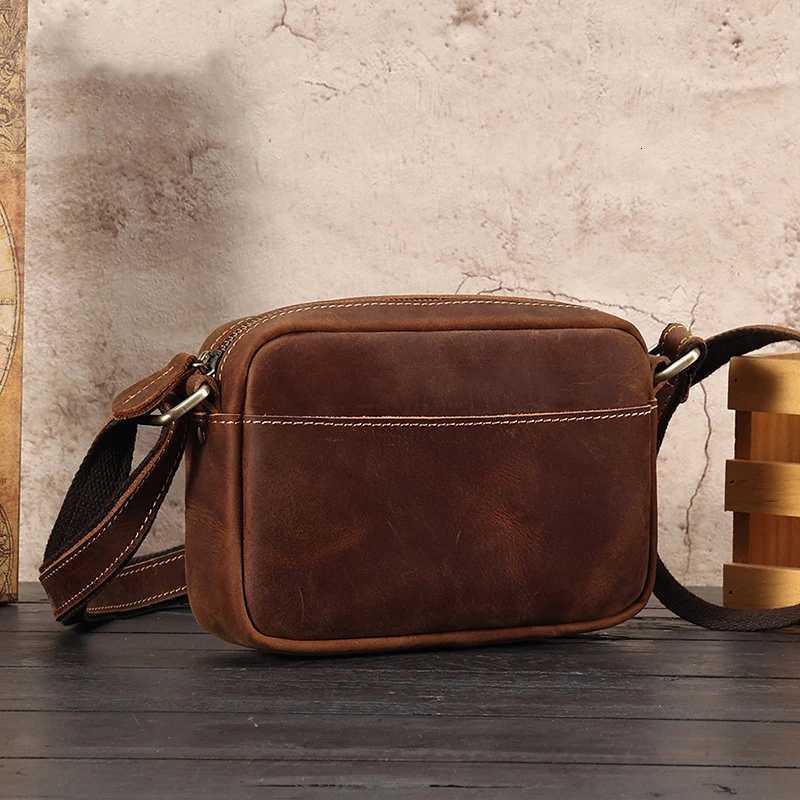 Crazy Horse Leather Messenger Bag Mens Leather Shoulder Bag For Mobile Phone Sling Bags For Men Woman Cross Body Bag Y250719
