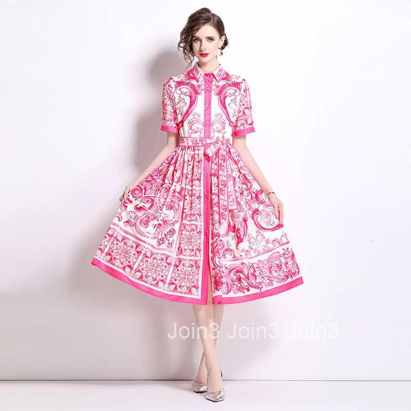 8763 Summer New Womens Fashion Waist-Cinching Blue and White Porcelain Print Short Sleeve Single-Breasted Cardigan Dress