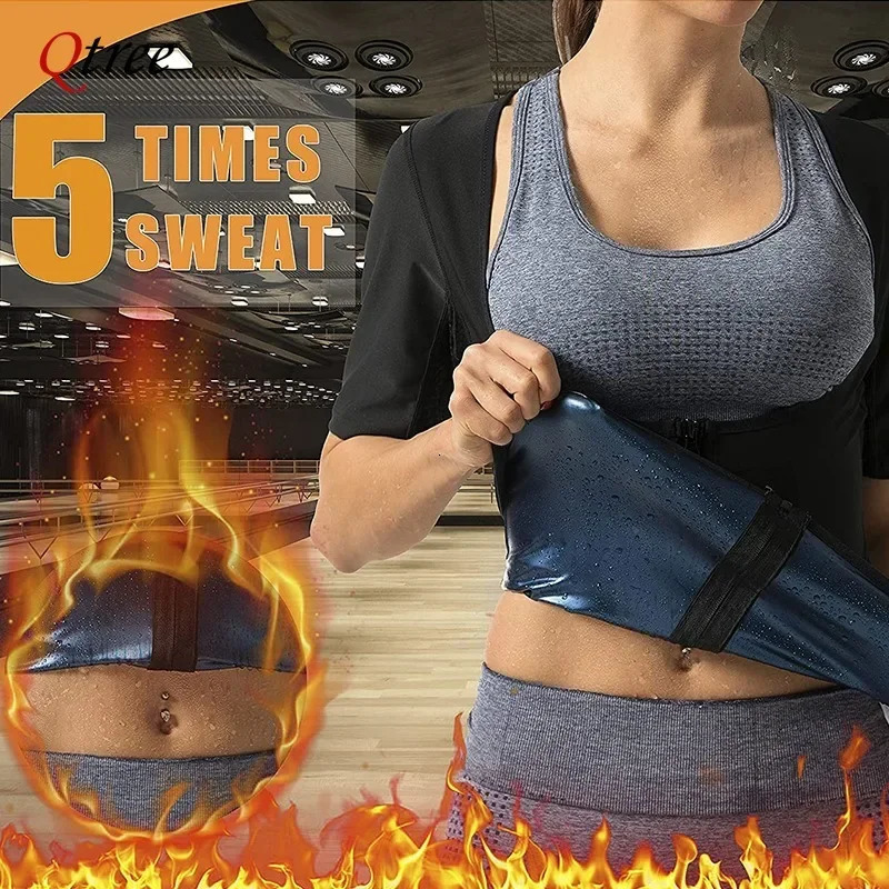 Qtree Women Sauna Sweat Polymer Corset Waist Trainer Sauna Tops Zipper Weight Loss Body Shaper Thermo Push Up Chest Shirt 250716