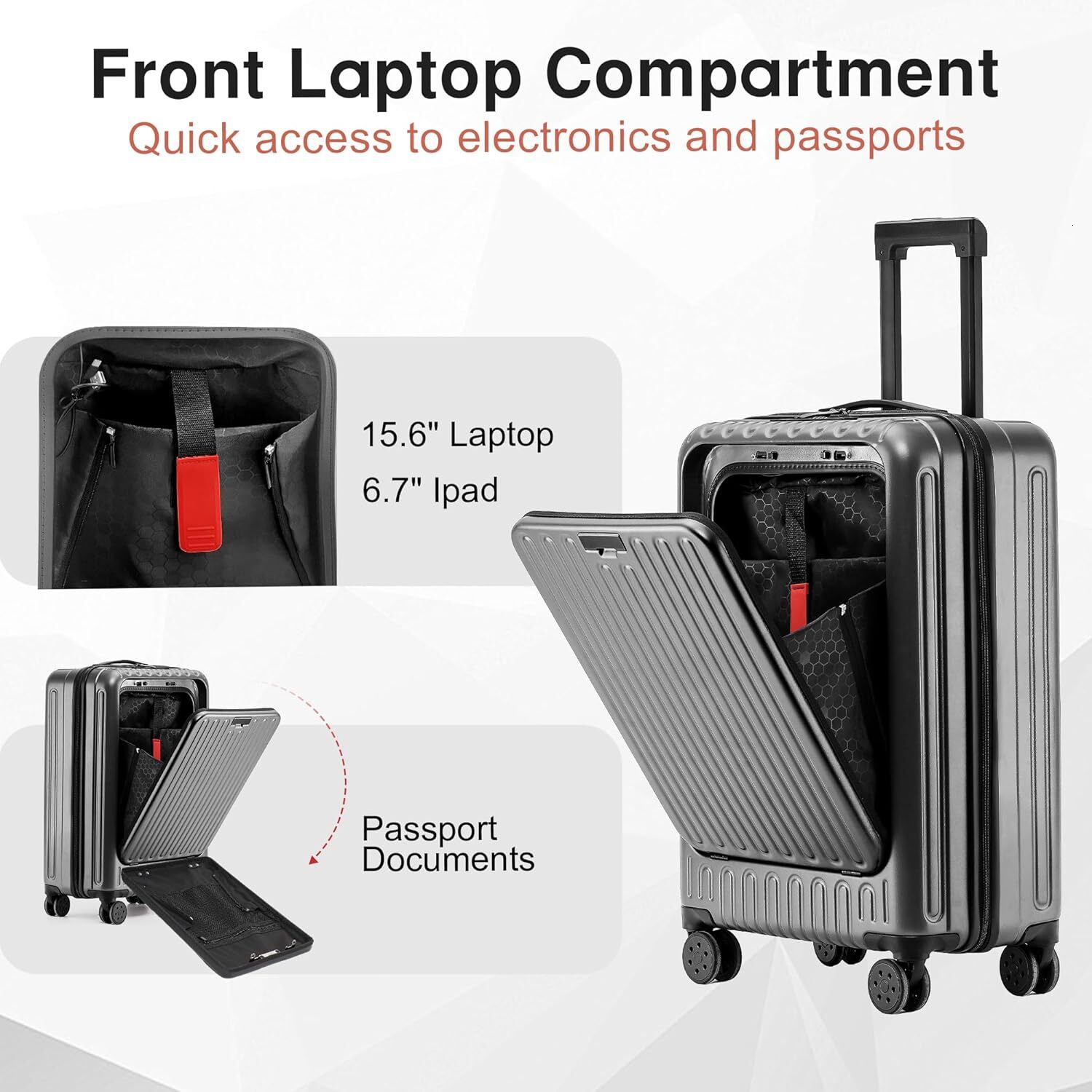 DHYMX VentureVault Lage 22x14x9 Airline Approved, 20 Inch Hard Shell Carry On Lage, Suitcase designer bag Carry-on Small Siutcase with Wheels (Grey, 1