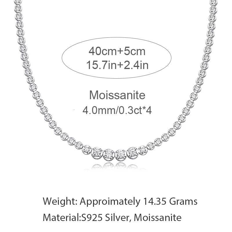 Customized Moissanite Necklace Luxurious 925 Sterling Sliver Gradual Change Size Moissanite Tennis Link Chain Necklace