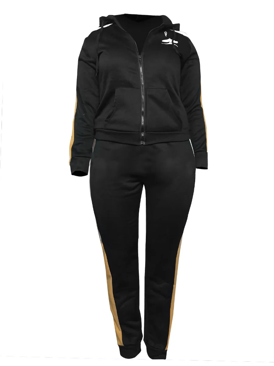 LW Plus Size Two pieces set Hooded Collar Striped Tracksuit Set Womens Tracksuit Hoodies 2pcs Set Autumn winter warm Sportswear 250714