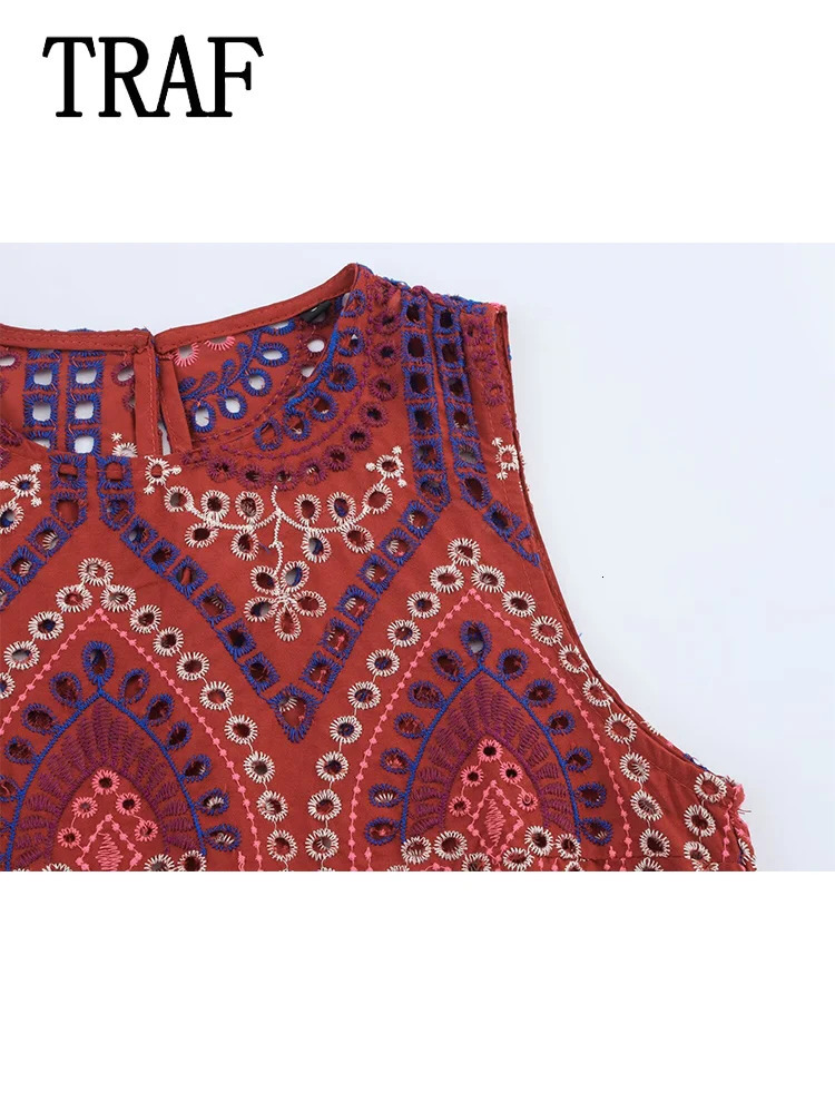 TRAF Women Embroidery Hollow Out Suit 2025 Summer Casual Chic ONeck Fashion Sleeveless Top Long Skirt 250717