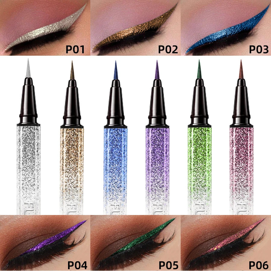 6 Color Diamond Shiny Eye Liner Eyeshadow Waterproof Quick-dry Silver Gold Metellic Pearlescent Liquid Eyeliner Makeup Gilfts 250712