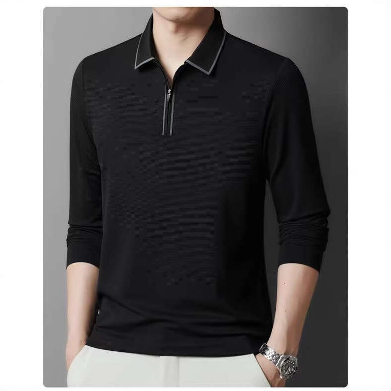 2025 Long Sleeve Business Polo Versatile Men's Casual Comfortable Turn-Down Collar Base Shirt Commuting Trendy Style