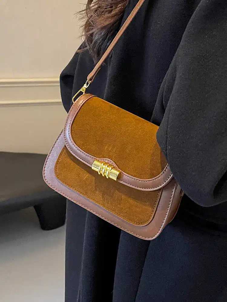 Textured Brown Crossbody Bags Women Autumn Winter Faux Suede Flap Design Small Square Pack Lady Casual Shoulder Bag Y250719