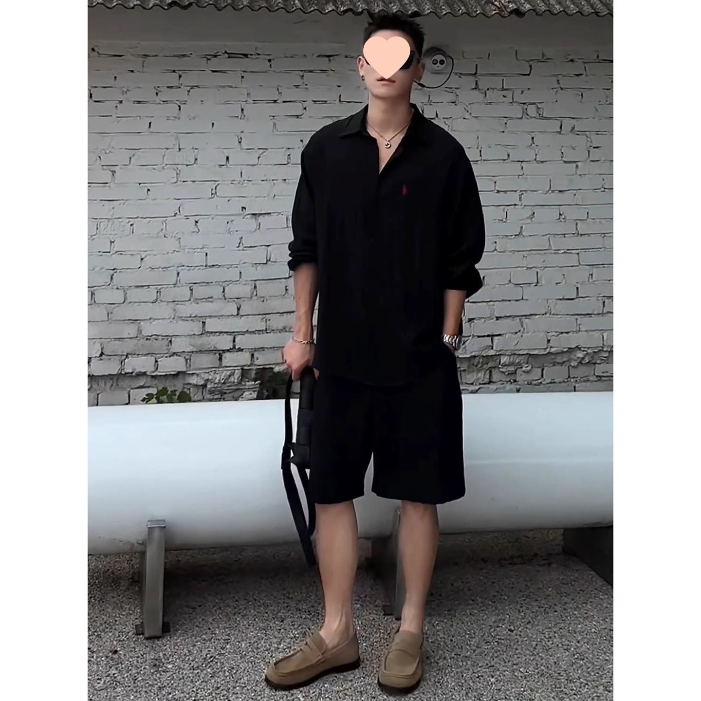 Old Money Style Sun Protection Linen Set for Men Summer Small Horse Logo Embroidered Long Sleeve Loose Lazy Draped Texture Shirt