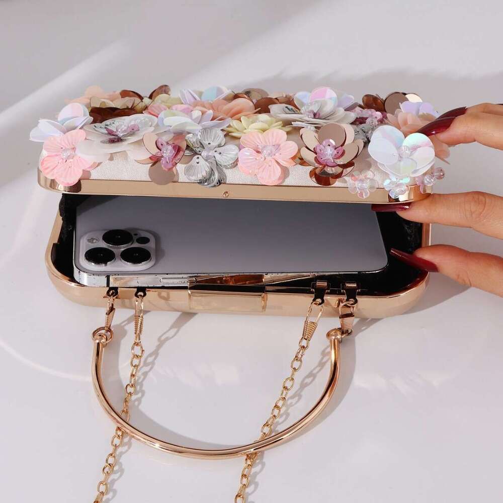 New Style Evening Fashion Women's Handmade Beaded Banquet Wedding Party 3D Flower Bag