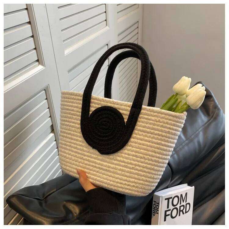 Women's Bags Designer Woven Simple Folded Straw Handbag Diagonal Holiday Cotton Rope Commuting Tote Bag For Women