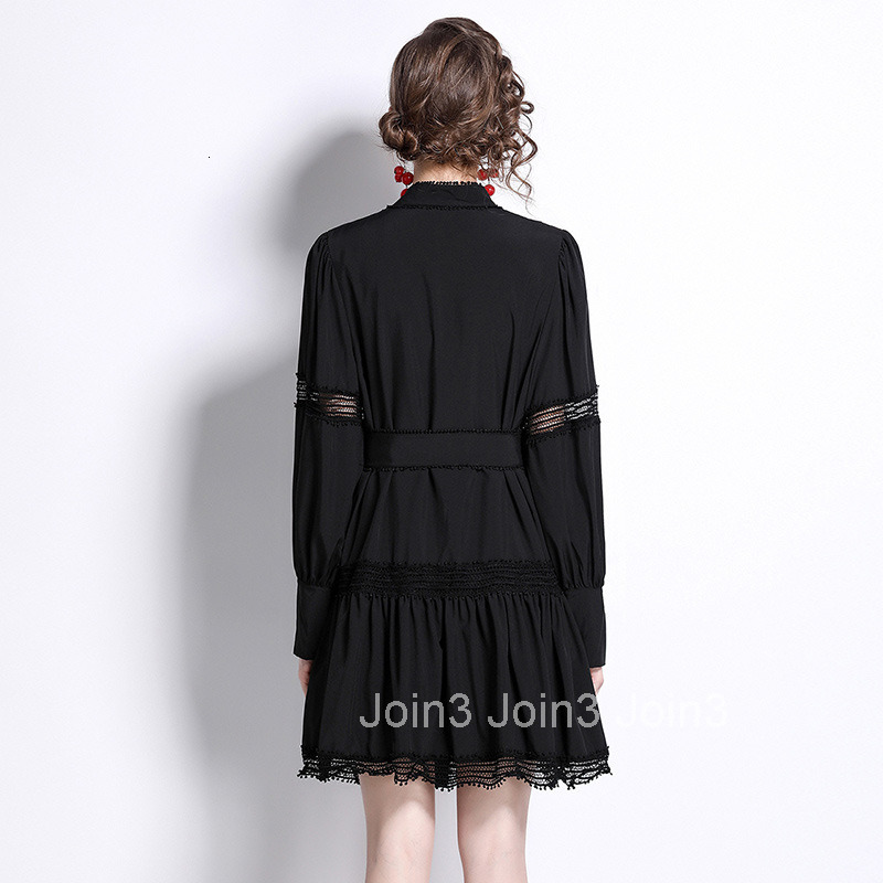 6526 New Elegant Slimming Lace Patchwork Lantern Sleeve Dress