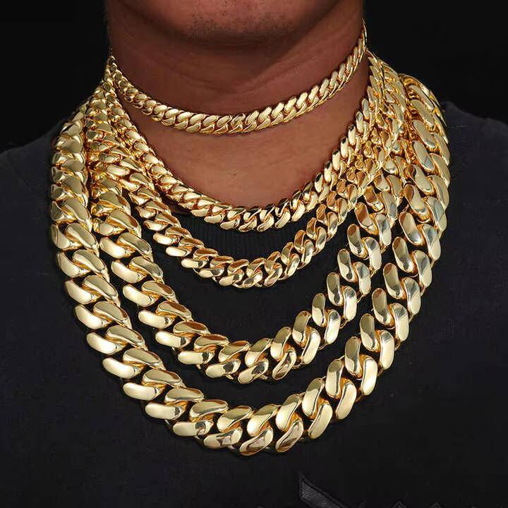 Cuban Chain Bracelet Necklaces 14K 18K Gold Plated 10mm-25mm Heavy Solid Miami Cuban Link Chain Hip Hop Necklace for Men