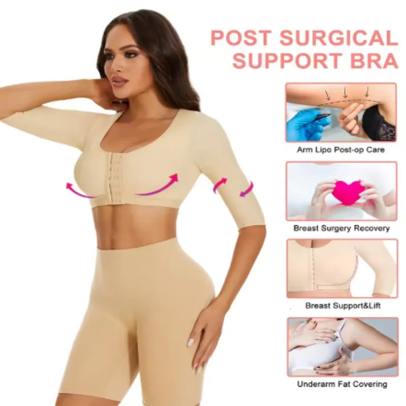 Upper Arm Shaper Sleeve Compression Top Women Push Up Breast Post Surgery Front Closure Bra Shapewear Back Support Cropped Tops 250716