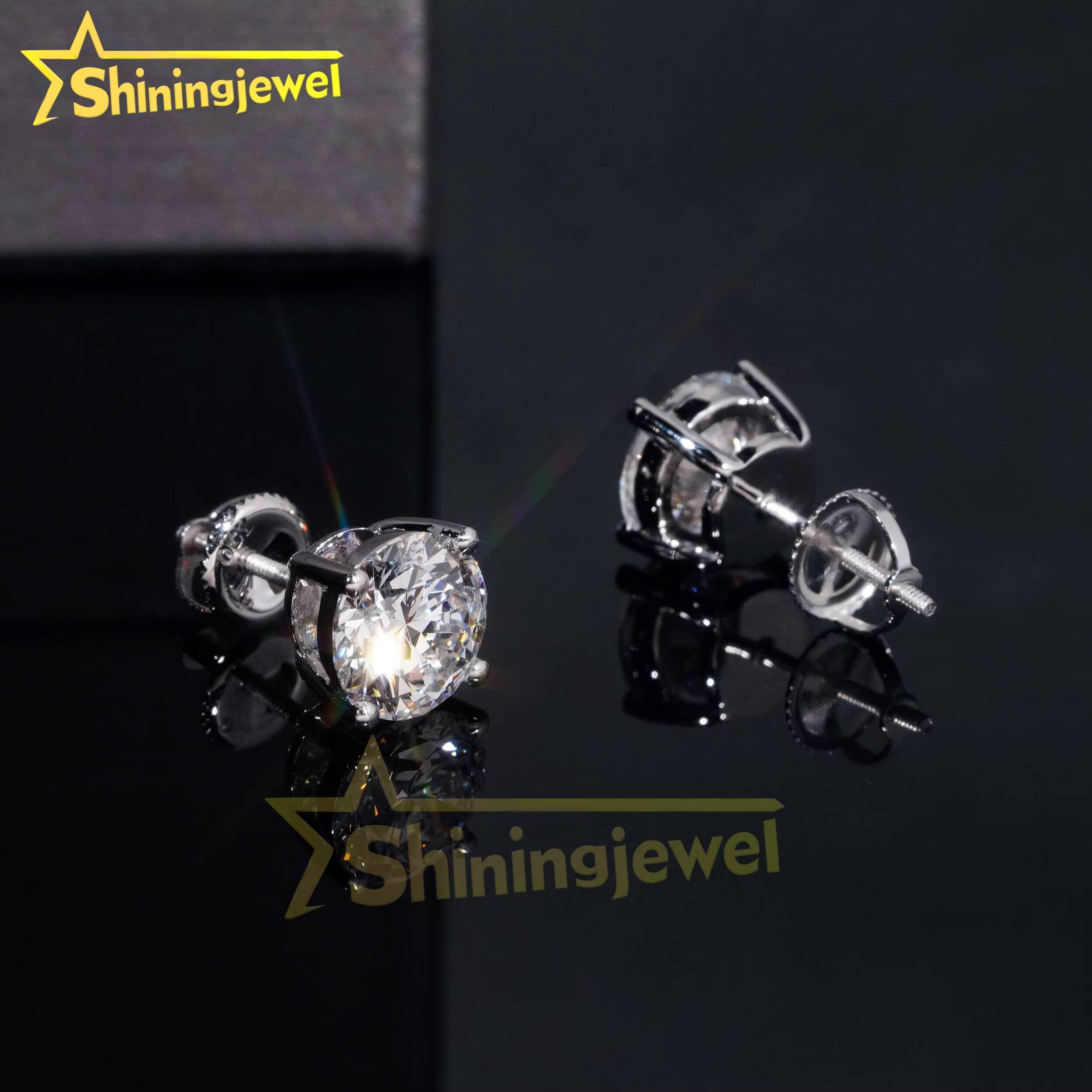 Custom Pieces 10K 14K 18K Solid Gold GRA Moissanite Pass Diamond Tester Classical Prongs Screw Back Stud Earrings Fine Jewelry