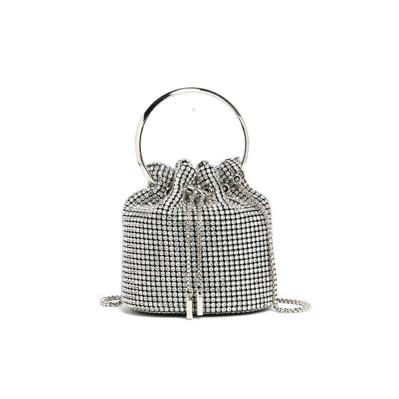 2025 Fashion Handbag for Women Versatile Handmade Rhinestone Chain Shoulder Mini Bucket Handheld Crossbody Bag