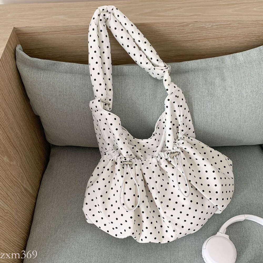 Korean Style Polka Dot Ruched Drawstring Crossbody for Women, Large Capacity Casual Commuter Bag, 2025 New Cloud Dumpling Bag