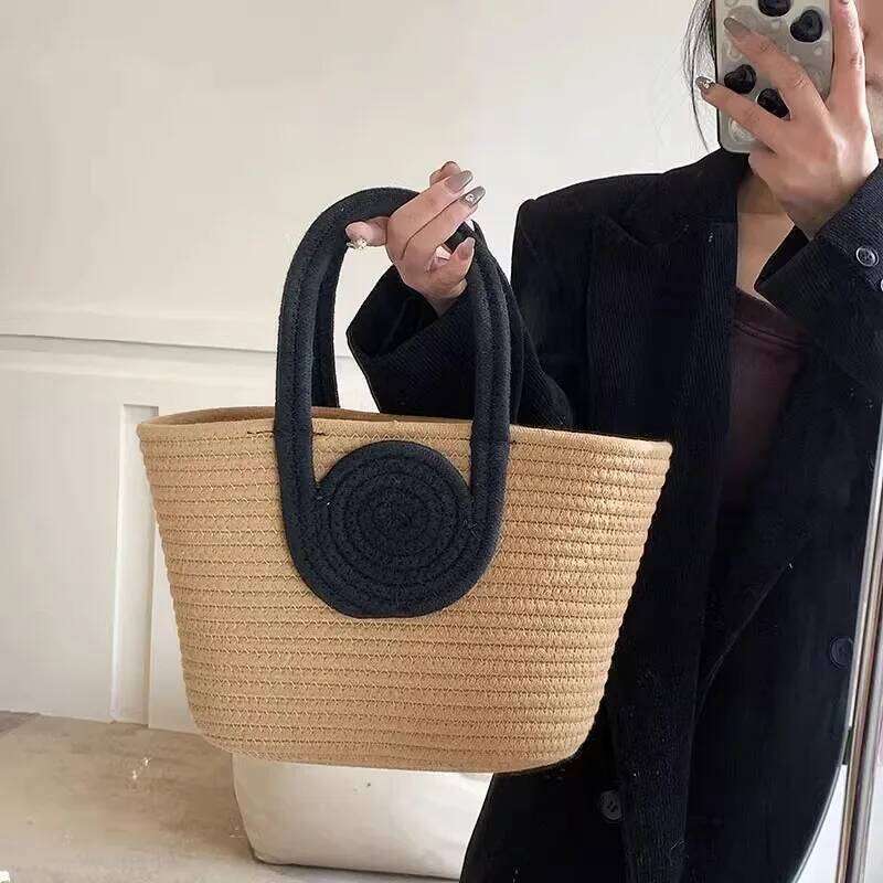 Women's Bags Designer Woven Simple Folded Straw Handbag Diagonal Holiday Cotton Rope Commuting Tote Bag For Women