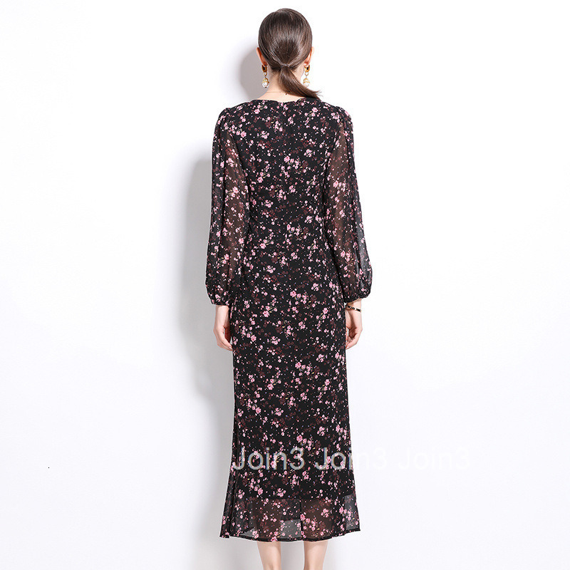 8738 Autumn Winter New Womens Fashion Elegant V-neck Long Sleeve Elastic Sleeve Long Dress