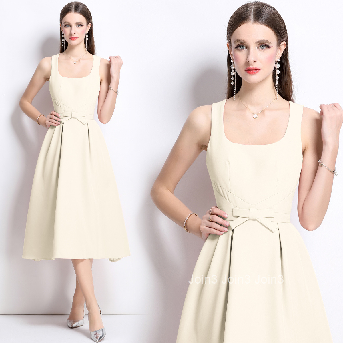 9608 Elegant and Graceful New Womens Fashion Waist-Cinching Slimming Mid-Length Strap Dress