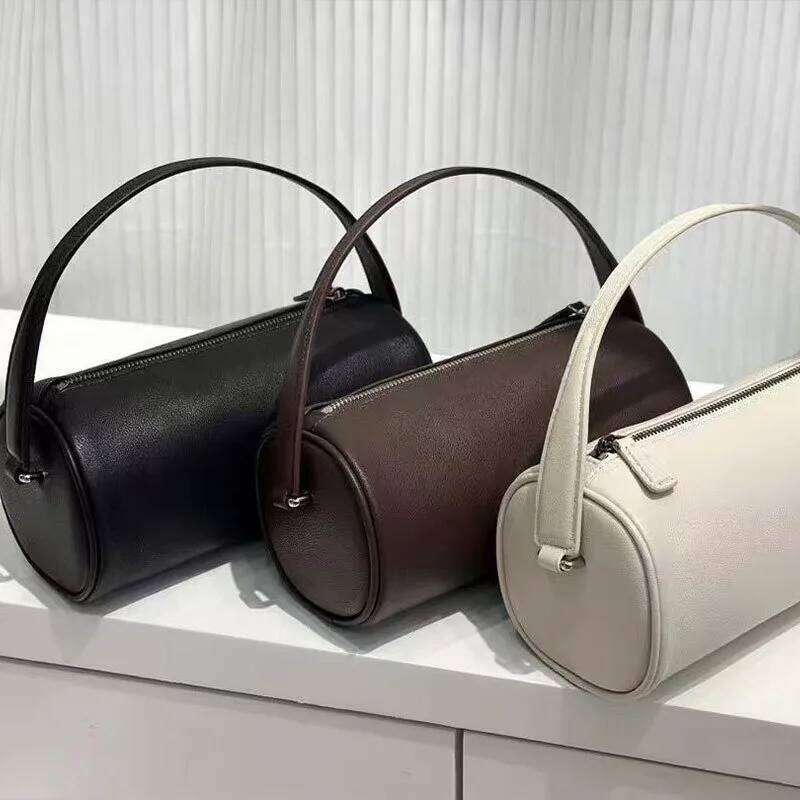 Women's Designer Bag Cylinder Handbag Full Inside And Out Niche New Design Old Money Style Simple Retro Leather Women's Bag Casual Versatile