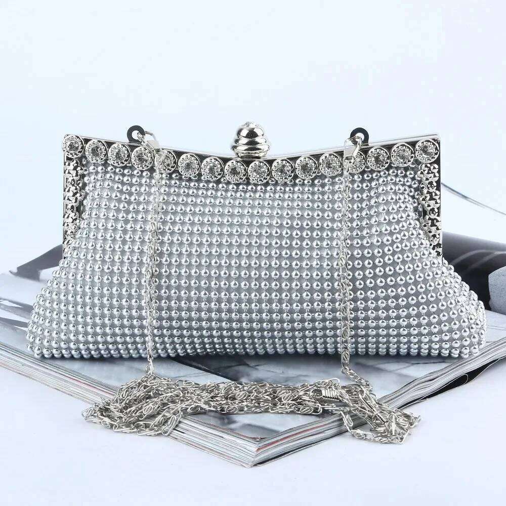 Evening Gold Clutch Glitter Bead DESIGN Elegant Woman Party Bags Vintage Fashion Bridal Purse Sier Handbags Night Bag