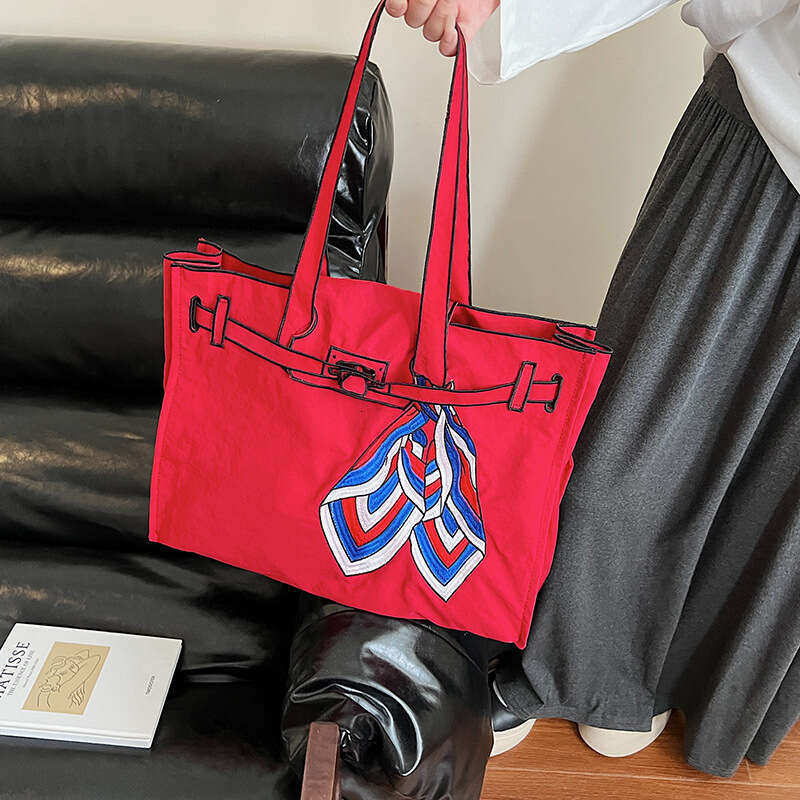 Japanese Lacousette Shopping Scarf Embroidery Single Shoulder Tote Handbag Crossbody Bag Large Capacity Commuter