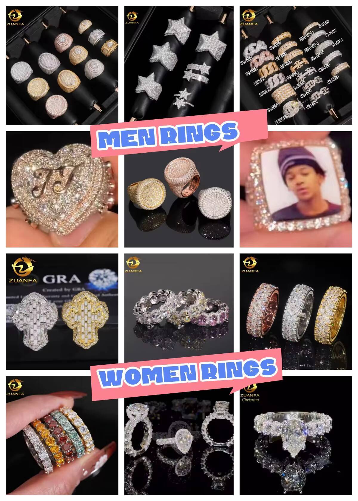 New Design Iced Out Jewelry Solid 925 Sterling Silver 18K Gold Plated Hip Hop 5 Rows Moissanite Diamond Eternity Ring for Men