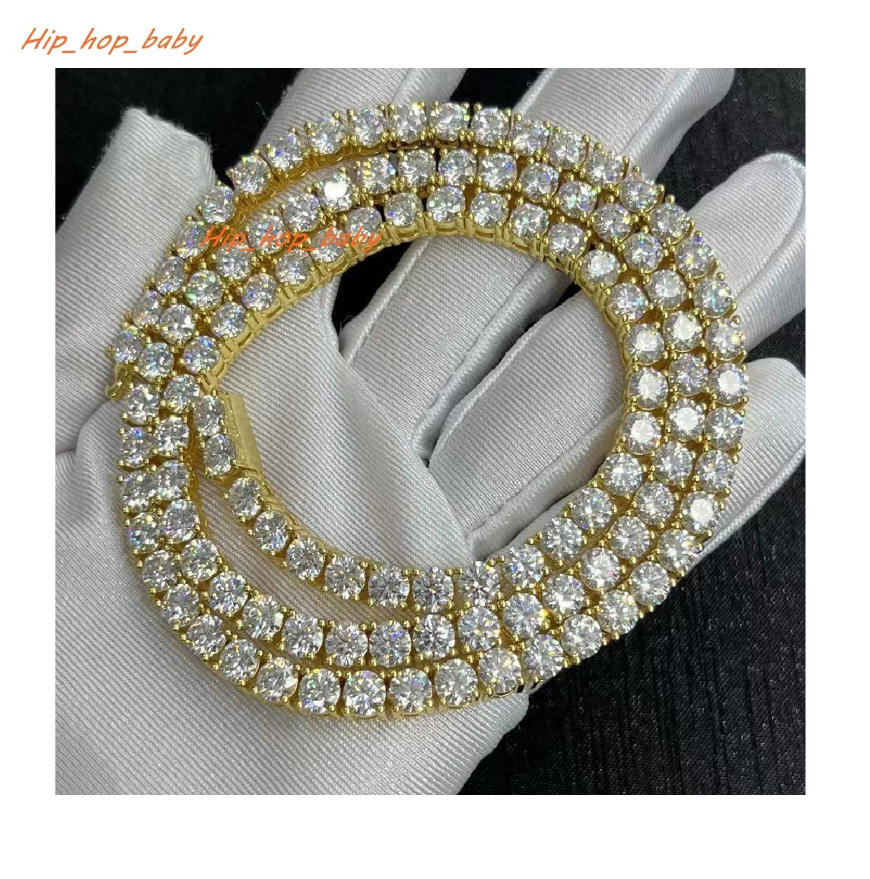 Luxury Real Diamond Tennis Chain Jewelry 5MM 22 Inches Gold Moissanite Tennis Chain Necklace